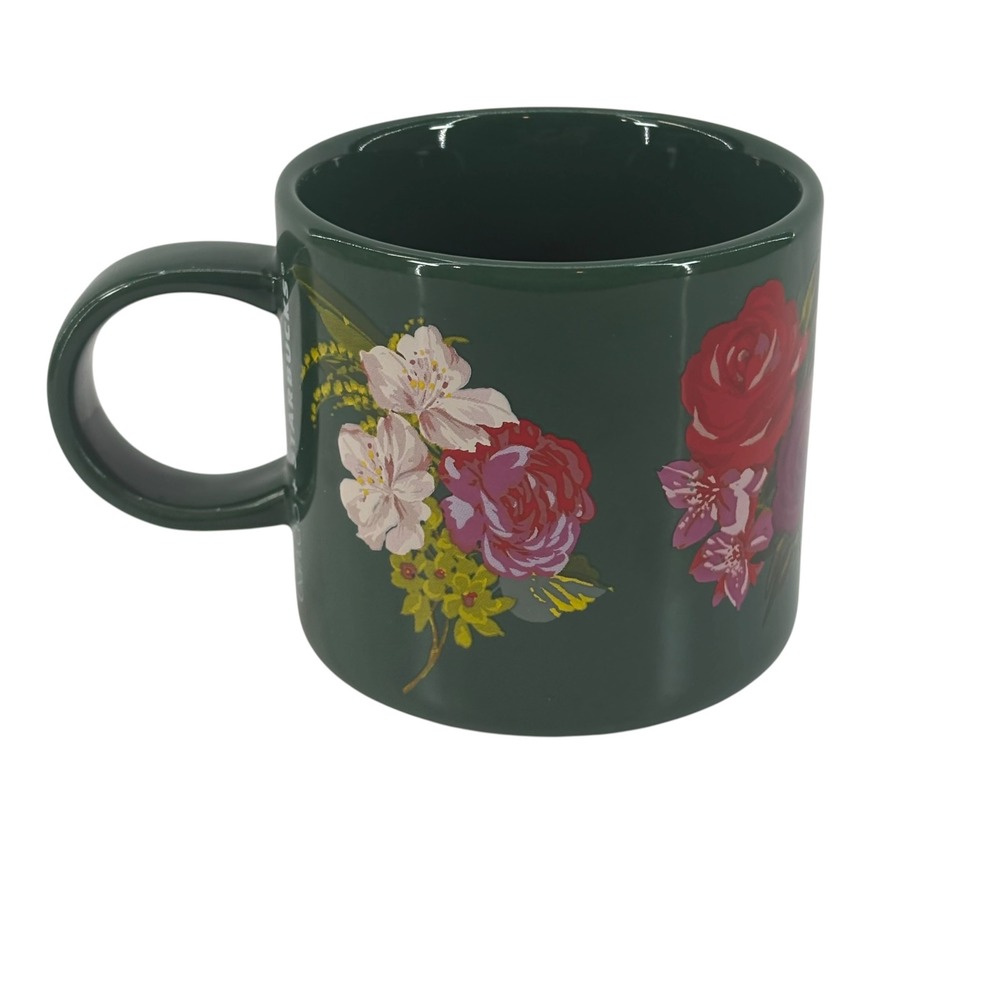 Starbucks ban.do Floral Coffee Mug 12oz Forest Green Ceramic 2018 Rose Blossom